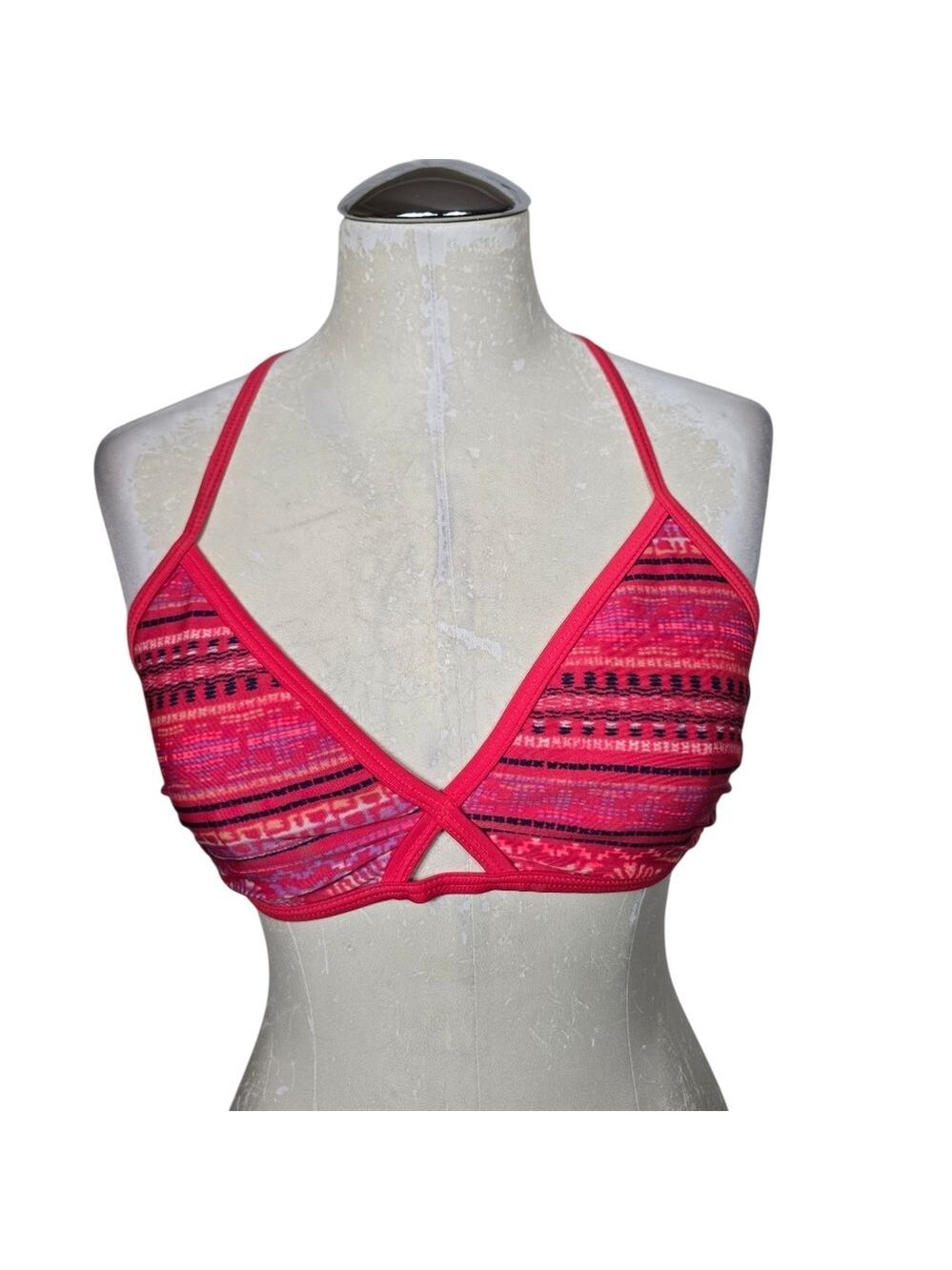 Hot Water Red Printed Halter Back Criss Cross Bikini Top Swimwear M
